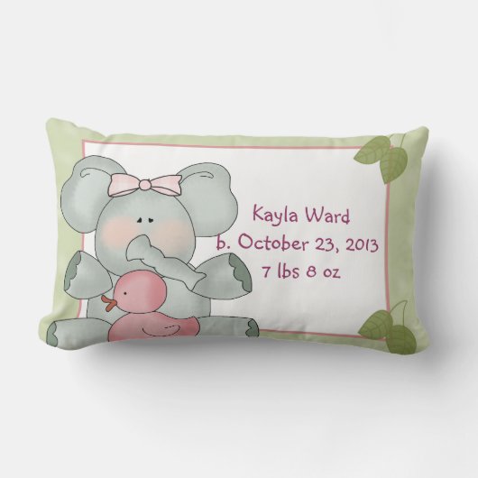 ゴム製アヒルとの緑の女の子のベビー象 ランバークッション (正面)