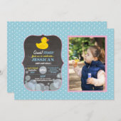 ゴム製アヒルのダッキーの泡誕生会の青 招待状 (正面/裏面)