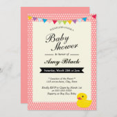 ゴム製アヒルの菓子はピンクのベビーシャワーの招待状に点を打ちます 招待状 (正面/裏面)