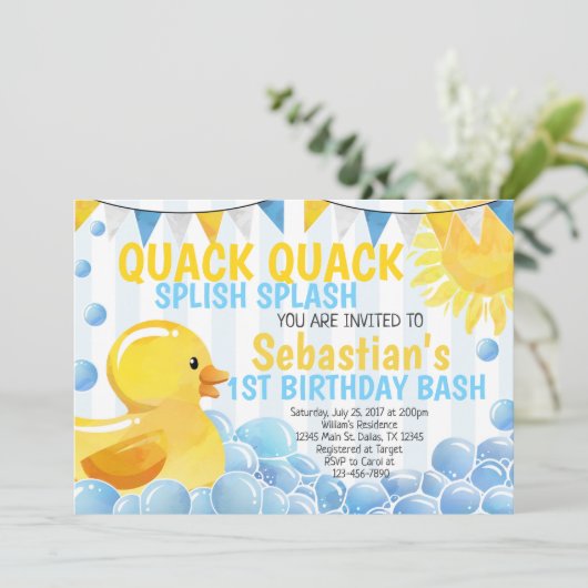 ゴム製アヒルの誕生日のパーティの招待状の招待 招待状 (スタンド正面)
