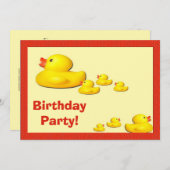 ゴム製アヒルの誕生日のパーティの招待状 招待状 (正面/裏面)