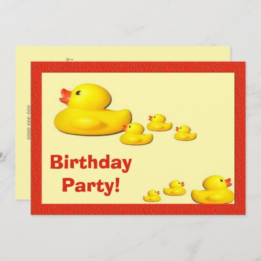 ゴム製アヒルの誕生日のパーティの招待状 招待状 (正面/裏面)