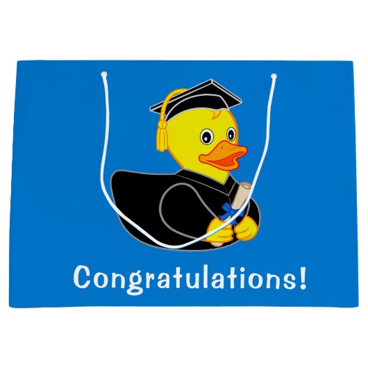 ゴム製ダッキーのお祝いの卒業 ラージペーパーバッグ (正面)