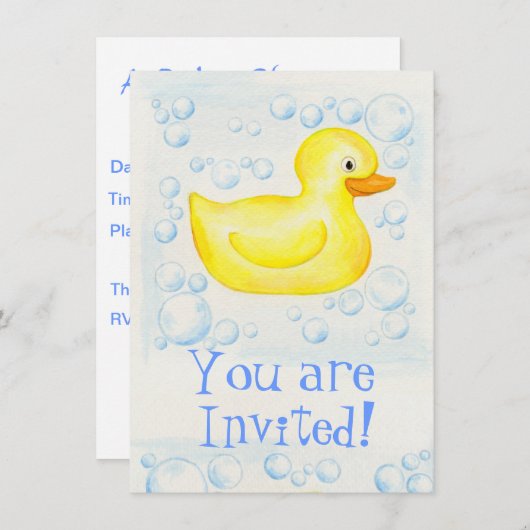 ゴム製ダッキーのベビーシャワーの招待 招待状 (正面/裏面)