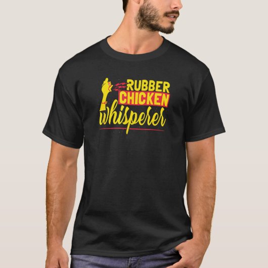ゴム製ニワトリのささやき手 Tシャツ (正面)