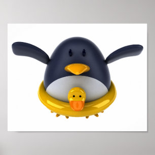 ゴム鴨を持つペンギン ポスター