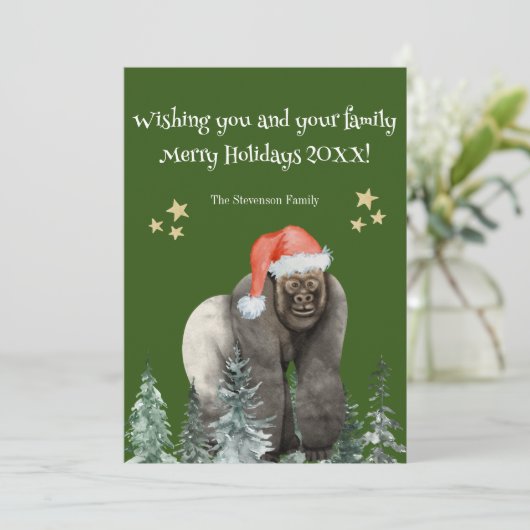 ゴリラおもしろいサンタメリークリスマスホリデーカード シーズンカード (スタンド正面)