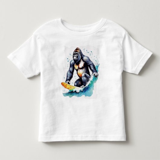 ゴリラおもしろいサーフィン トドラーTシャツ (正面)