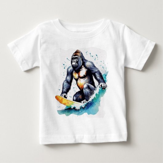 ゴリラおもしろいサーフィン ベビーTシャツ (正面)