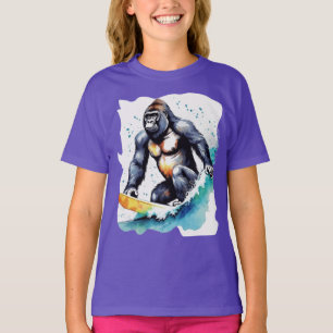 ゴリラおもしろいサーフィンTシャツ Tシャツ