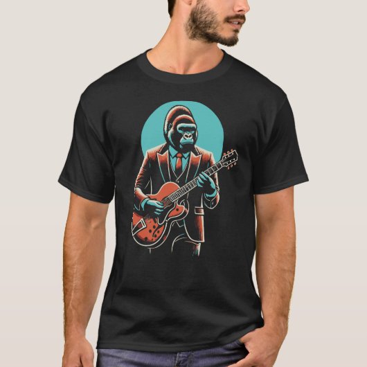 ゴリラがギターを弾くギフト Tシャツ (正面)