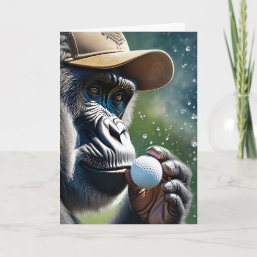 ゴリラがゴルフをプレイしながら幸運のキスをしている カード (正面)