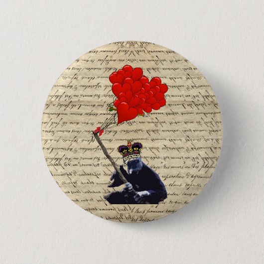 ゴリラとハート風船 缶バッジ (正面)