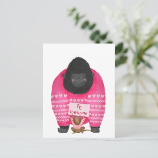 ゴリラとピグミーマーモセットの「大きな感謝」ポストカード ポストカード (スタンド正面)