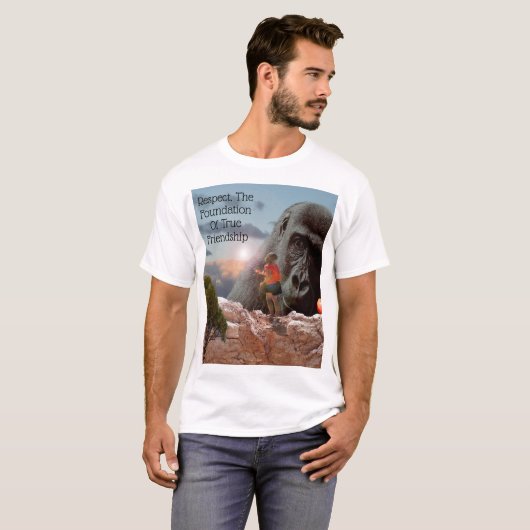 ゴリラと友情のロゴを尊重する Tシャツ (正面フル)