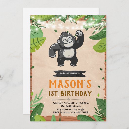 ゴリラの誕生日の招待状 招待状 (正面/裏面)