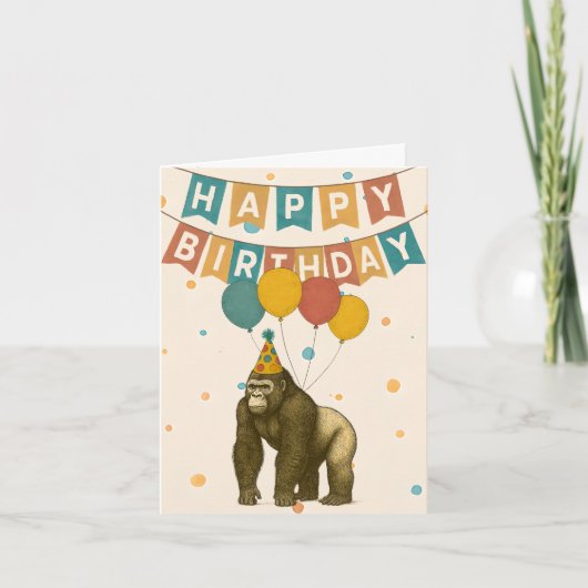 ゴリラの誕生日カード - 風船を持った面白い動物 カード (正面)