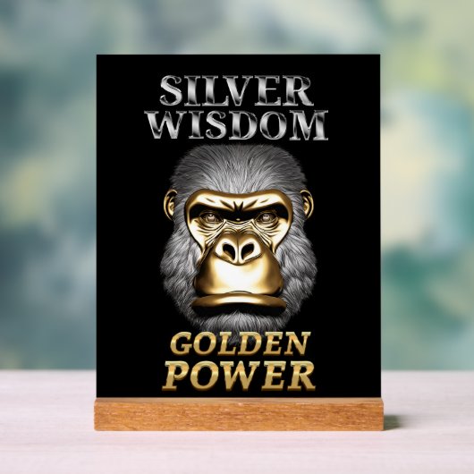 ゴリラは金ゴールドとシルバーで頭を下げて家に持ち帰る アクリルサイン (ニュートラル)