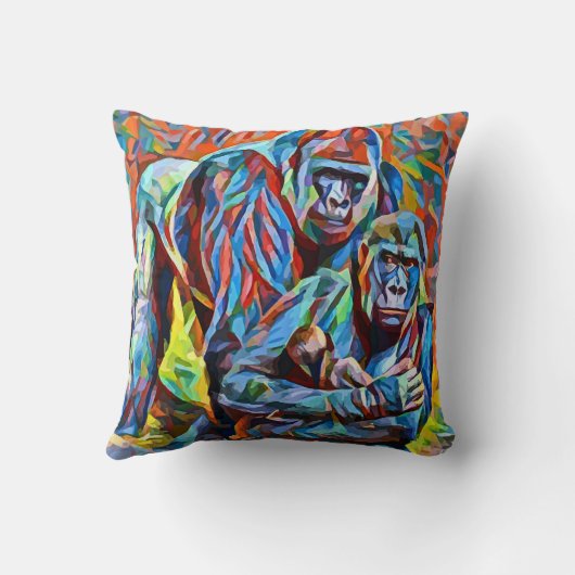 ゴリラアペファミリー抽象芸術野生動物芸術  クッション (裏面)