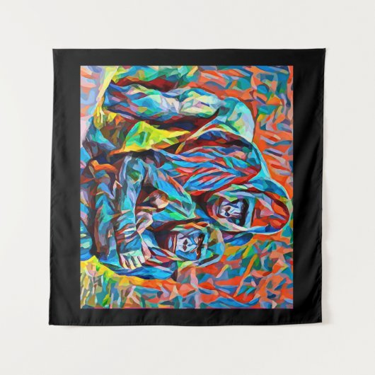 ゴリラアペファミリー抽象芸術野生動物芸術  タペストリー (正面(横))