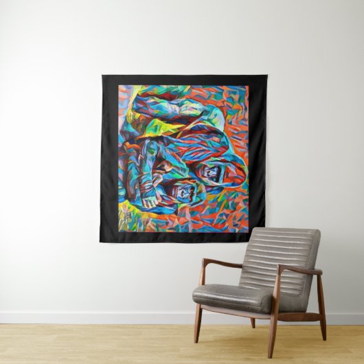 ゴリラアペファミリー抽象芸術野生動物芸術  タペストリー (インサイチュ(横))