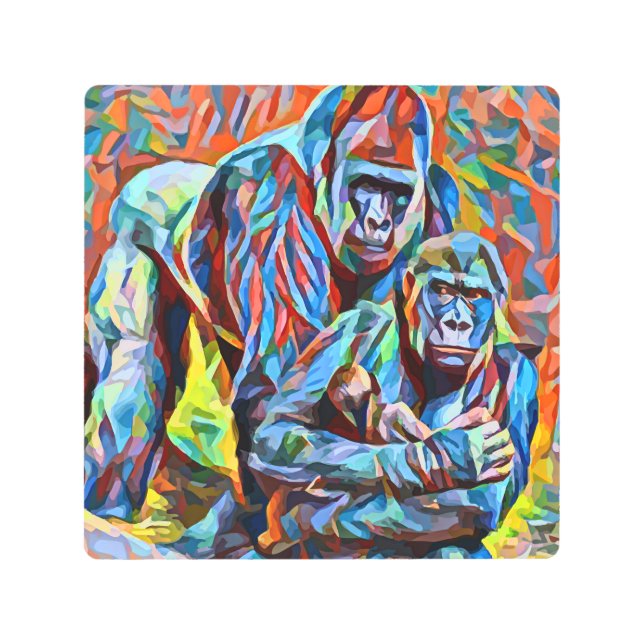 ゴリラアペファミリー抽象芸術野生動物芸術  メタルプリント (正面)