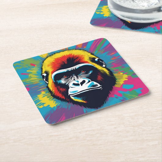ゴリラアポップ・アートのートカートゥーンスケッチ スクエアペーパーコースター (アングル)