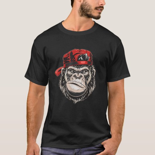 ゴリラキングアルファ面白い類人猿野生生物 Tシャツ (正面)