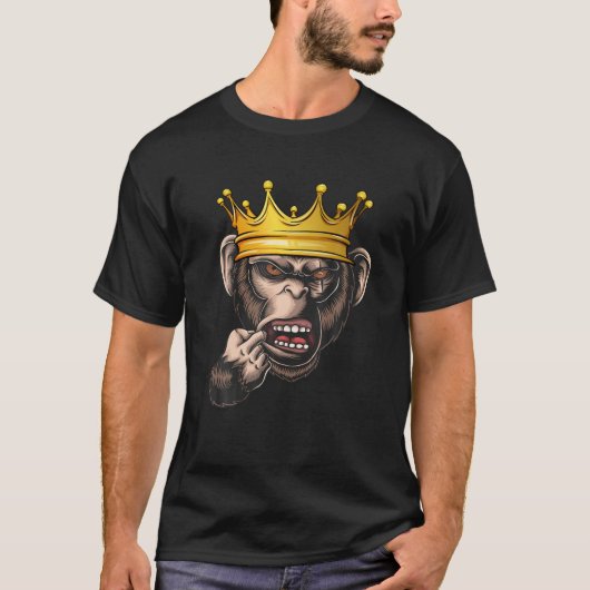 ゴリラキングクラウンアプ集団野生動物おもしろいサル Tシャツ (正面)