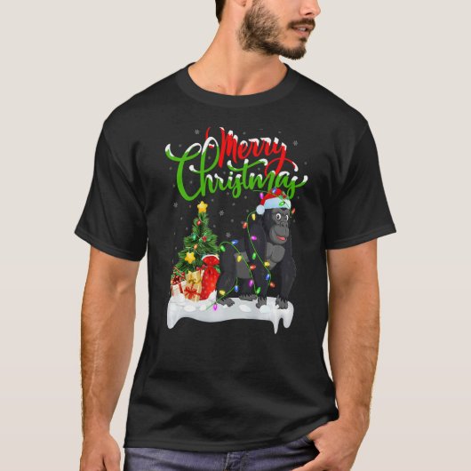 ゴリラクリスマスデコレーションサンタゴリラクリスマス Tシャツ (正面)
