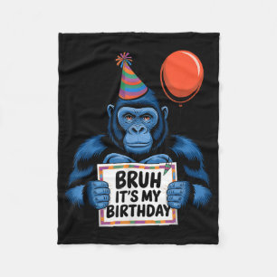 ゴリラジャングルをテーマにした誕生日パーティーBruh Its My B フリースブランケット