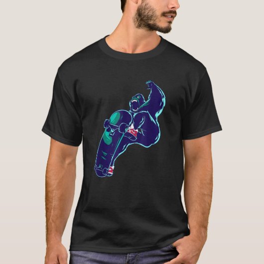 ゴリラスケート面白いスケートボードギフト Tシャツ (正面)
