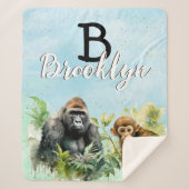 ゴリラパーソナライズされたチンパンジージャングルモノグラム シェルパブランケット (正面)