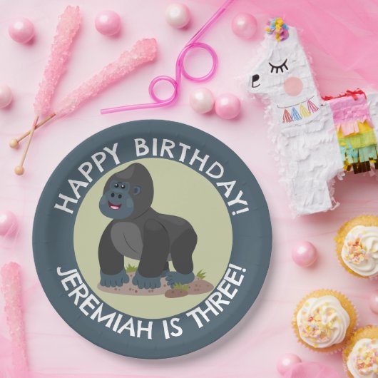 ゴリラパーソナライズされたマンガ誕生日 ペーパープレート (パーティー)