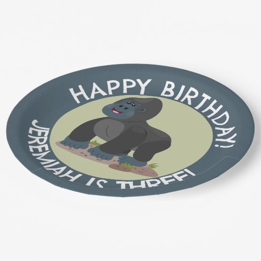 ゴリラパーソナライズされたマンガ誕生日 ペーパープレート (アングル)