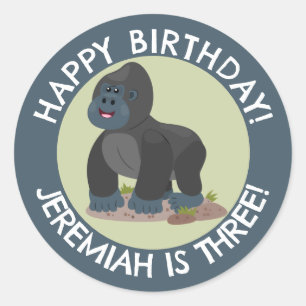 ゴリラパーソナライズされたマンガ誕生日 ラウンドシール