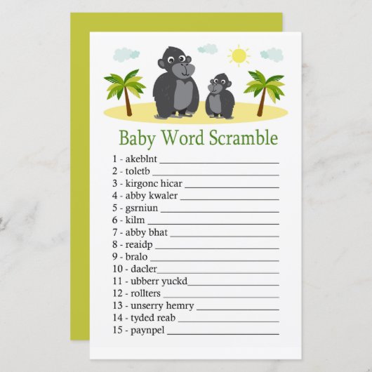 ゴリラベビーの単語スクランブルゲーム (正面/裏面)