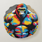 ゴリラボディビルダーウェイトリフターポップ・アートのアートマンガ ラウンドクッション (裏面)