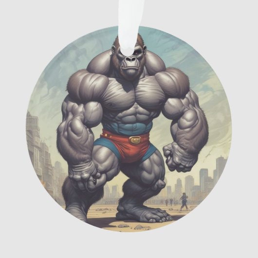 ゴリラボディビルダーポップ・アートのアートマンガスケッチ オーナメント (正面)