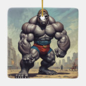 ゴリラボディビルダーポップ・アートのアートマンガスケッチ セラミックオーナメント (裏面)