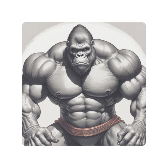 ゴリラボディビルダーポップ・アートのアートマンガスケッチ メタルプリント (正面)