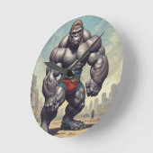 ゴリラボディビルダーポップ・アートのアートマンガスケッチ ラウンド壁時計 (傾斜)