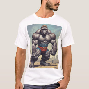 ゴリラボディビルダーポップ・アートのアートマンガスケッチ Tシャツ