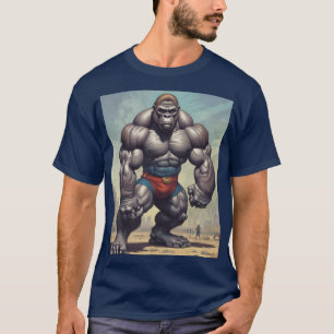 ゴリラボディビルダーポップ・アートのアートマンガスケッチ Tシャツ