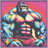 ゴリラボディビルダーポップ・アートのリフターArt Cartoon シール (正面)
