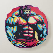 ゴリラボディビルダーポップ・アートのリフターArt Cartoon ラウンドクッション (裏面)