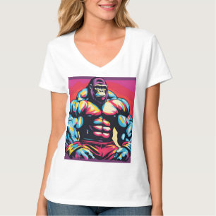ゴリラボディビルダーポップ・アートのリフターArt Cartoon Tシャツ