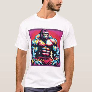 ゴリラボディビルダーポップ・アートのリフターArt Cartoon Tシャツ