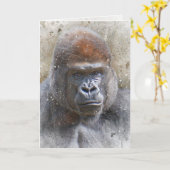 ゴリラポートレートウォーターカラーフォトアートファインアート カード (黄色い花)