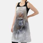 ゴリラポートレート水彩野生生物写真 エプロン (インサイチュ)